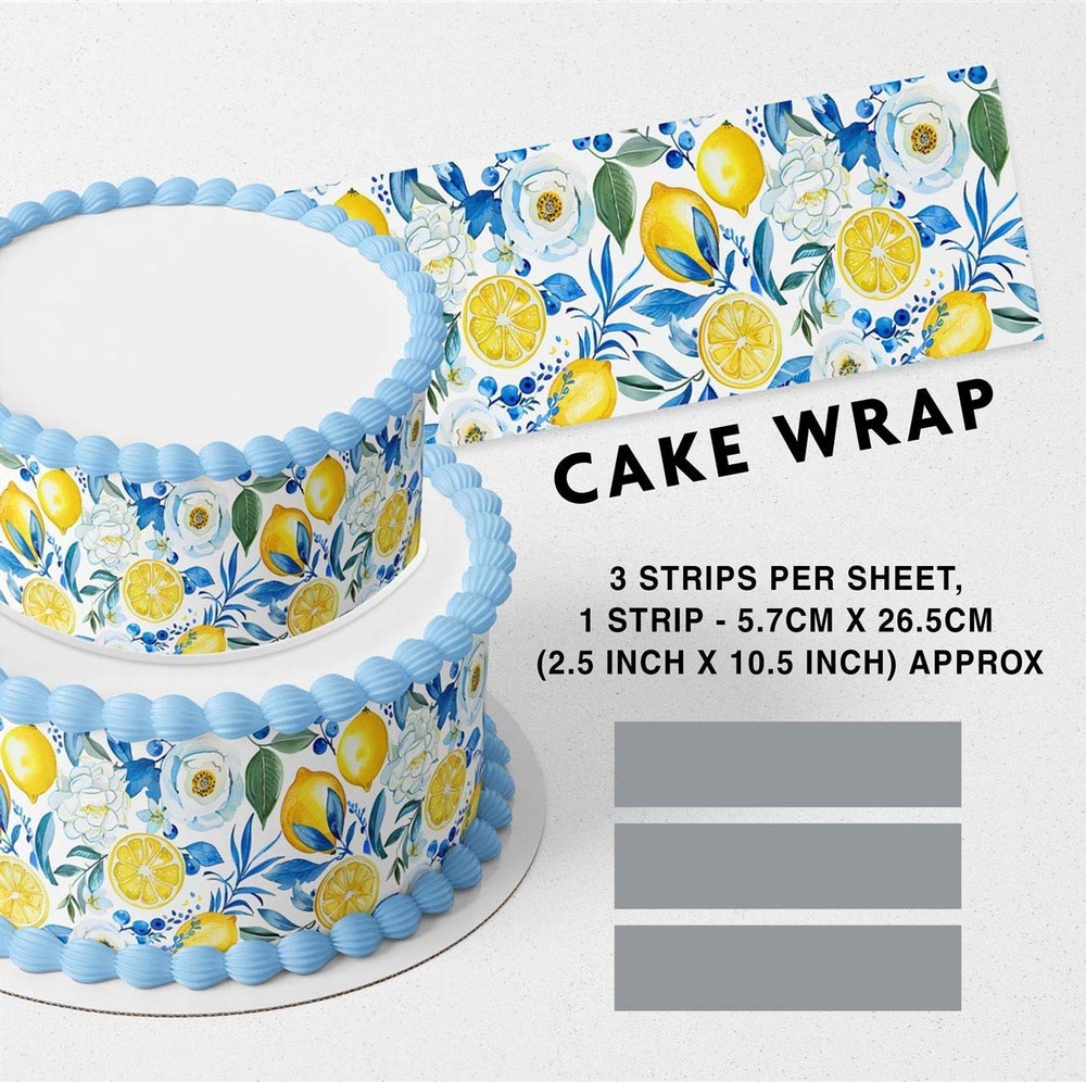 Lemon Citrus Branches Pattern Strip Edible Cake Topper Decoration Image