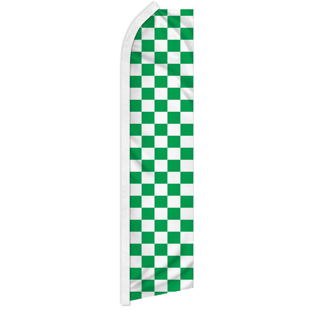Green and White Checkered Pattern Swooper Feather Flutter Flag - Vibrant Racing Advertising Banner for Events and Promotions