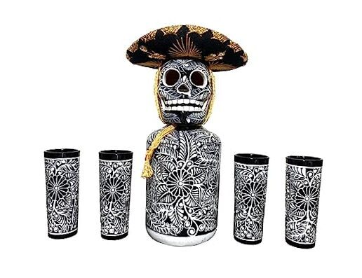 Tequila Decanter Set, Liquor Decanter with Shot Glasses and Black Decanter Set