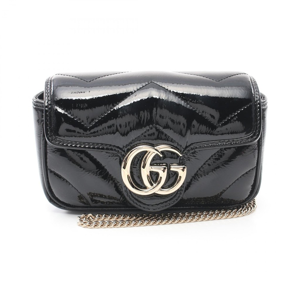 GUCCI GG Marmont Super Mini Shoulder Bag 476433AADP61000 Patent leather Black