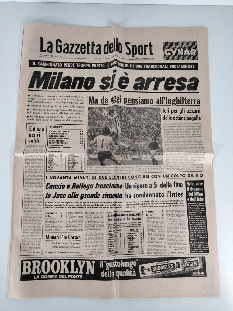 La Gazzetta Dello Sport 8 Novembre 1976 Milano si é arresa