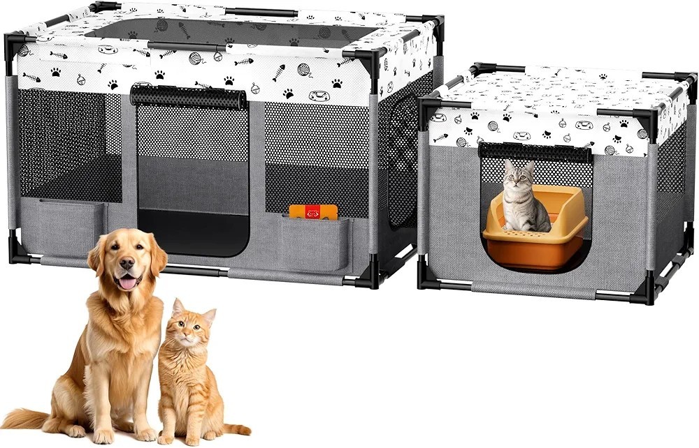 Portable Cat Playpen, Pet Dog Playpen, Kitten Puppy Play Pen for Indoor/Outdoor