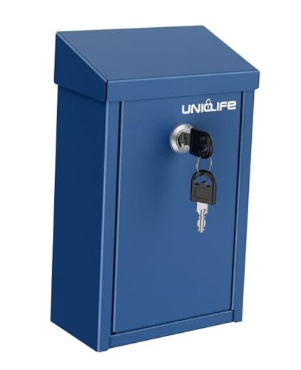 Metal Key Drop Box with Lock for Outdoor Donations - Blue