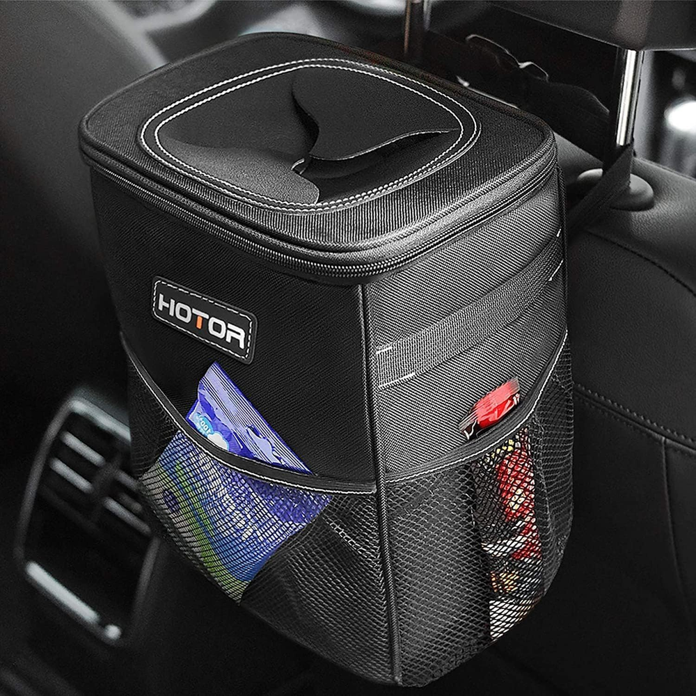 Car Trash Can with Lid, Leak-Proof, Waterproof Garbage Bin, 2 Gallons, Black