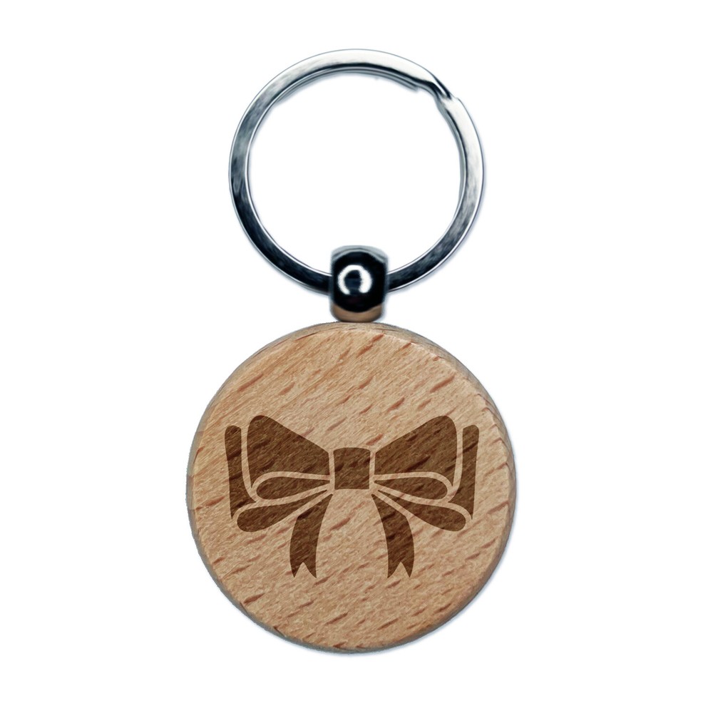 Cute Hair Bow Tie Engraved Wood Round Keychain Tag Charm