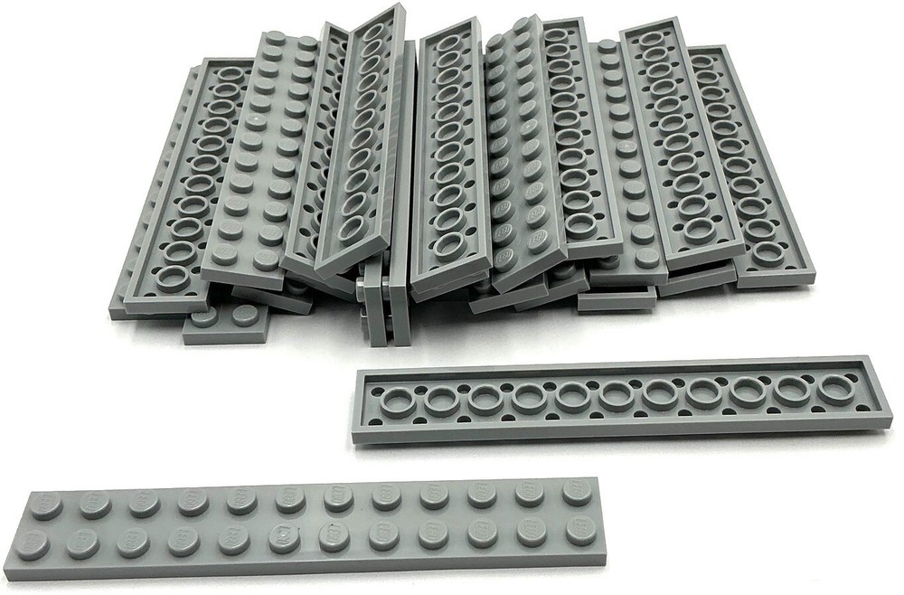 Lego 25 New Light Bluish Gray Plates 2 x 12 Stud Parts