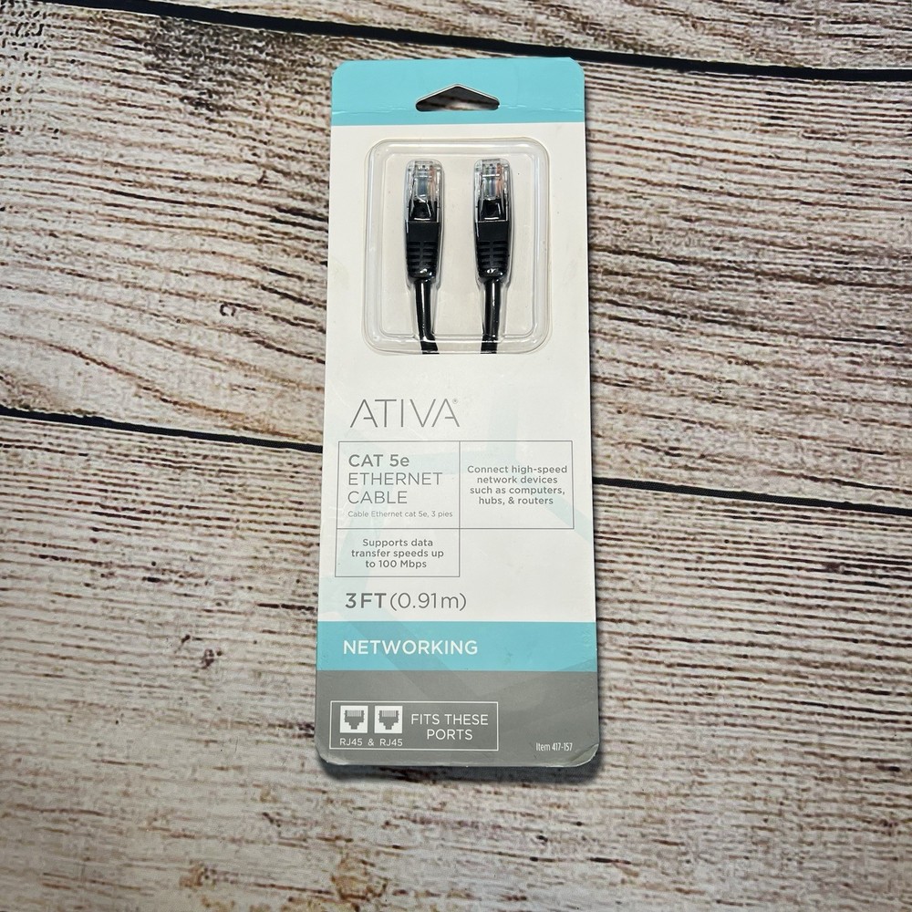 Ativa Cat-5e Ethernet Cable 3 Ft RJ45 Male Connect High Speed Network New NIB