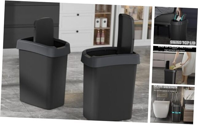 Pack.6 Gallon/10 Liter Swing Top Trash Can, Small Garbage Can with Lid, 2