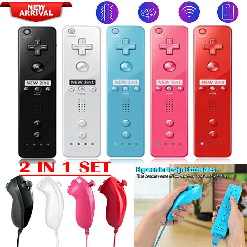 Built in Motion Plus Remote Controller Nunchuck For Nintendo Wii Wii U +Gel Case