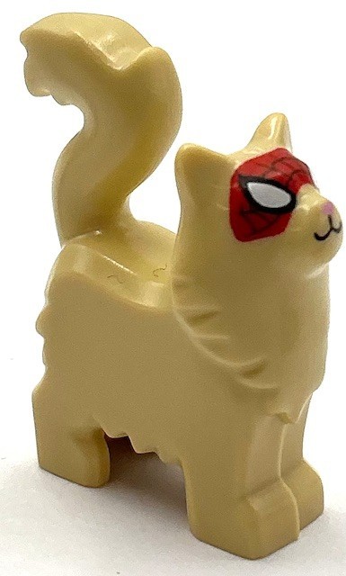 Lego New Tan Cat Maine Coon Standing Black White Eyes and Red Spider Mask Part