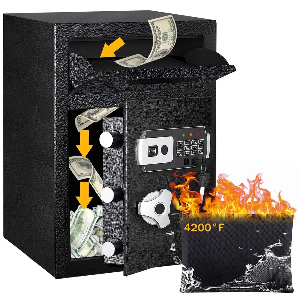 2.8 CUB Depository Drop Safe Fireproof, Front Drop Slot Lock Box with Digital...