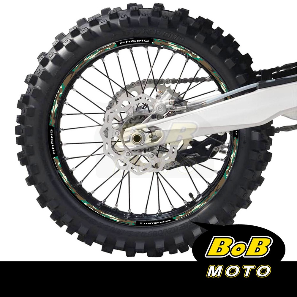 Green Camo Dirt Bike Rim Wraps Sticker for Honda XR250R 1990-2004 Models-image