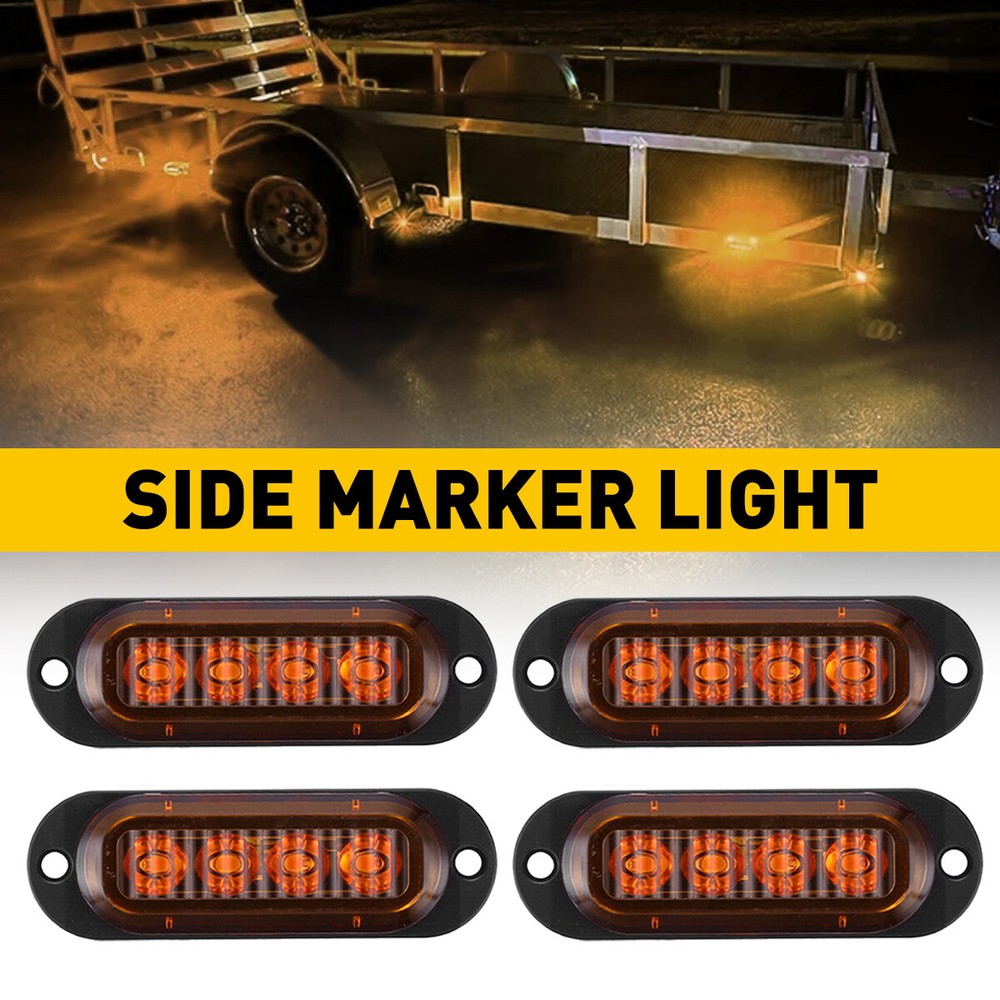 4pcs 4-LED Side Marker Amber Lights Clearance Light Trailer Turn Signal Lamp