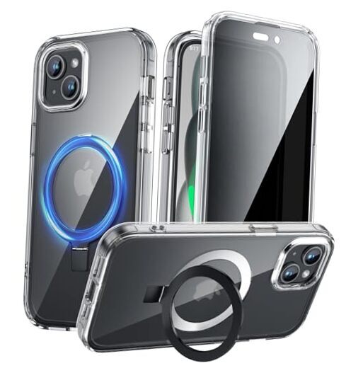 Privacy Case for with Magnetic Invisible Stand [120° Foldable iPhone 15 Clear