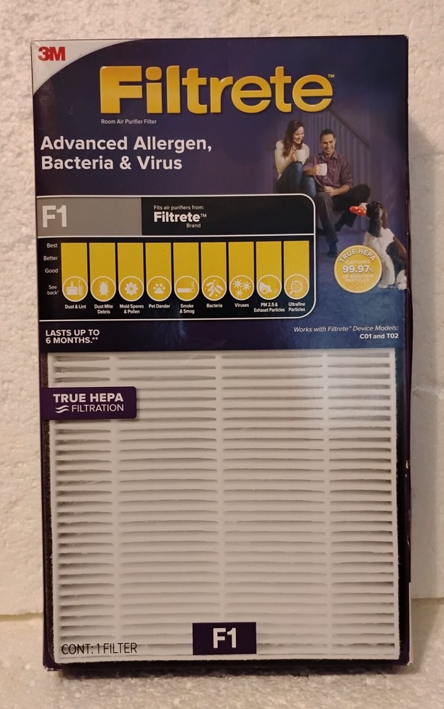3M FILTRETE F1 ADVANCED ALLERGEN, BACTERIA & VIRUS ~ ROOM AIR PURIFIER ~ C01/T02