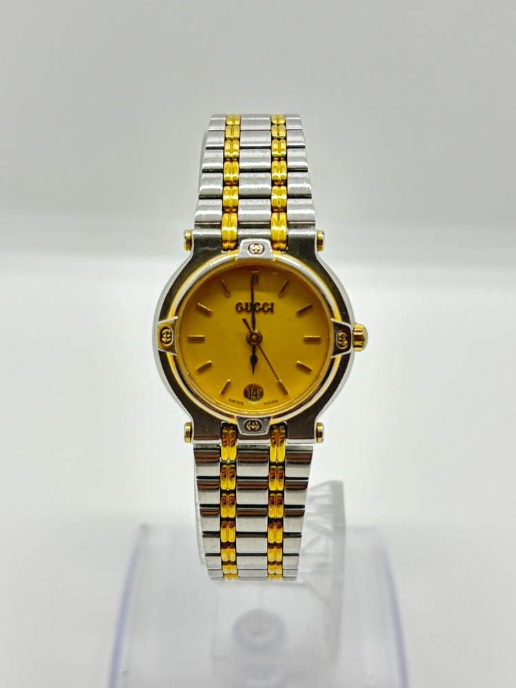 [Read] Gucci 9000L Two Tone Steel 25mm Gold Dial Quartz Not tested For Parts