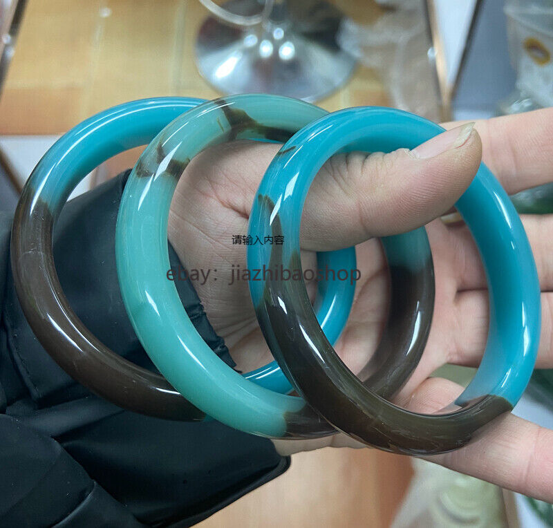 Natural Black Blue Jade Bangle Bracelet Jadeite Jewelry Amulet Women 54-64mm