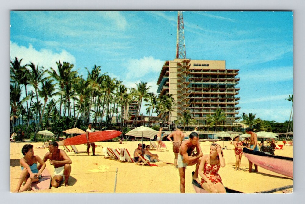 Waikiki HI-Hawaii, Scenic View Beach Area, Vintage Postcard