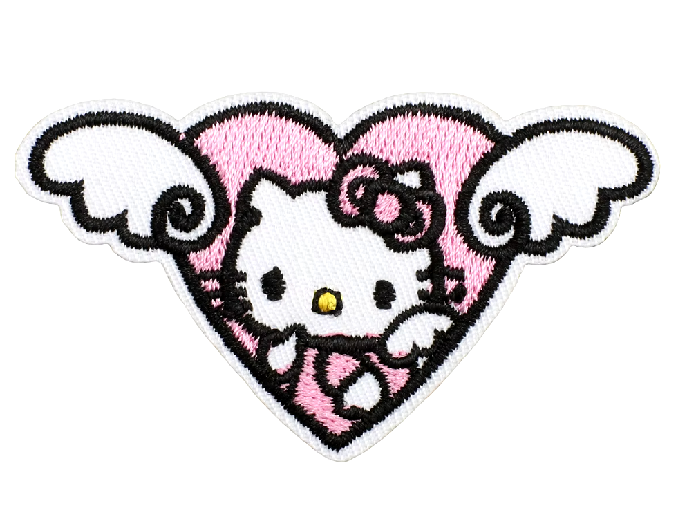 HELLO KITTY - Pink Heart with Angel Wings - Iron-On Embroidered Patch