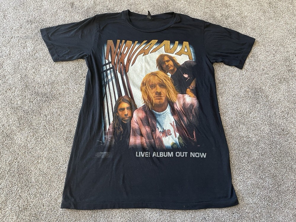 Vintage Nirvana Shirt Mens Large Black Single Stitch Grunge Rock 3D Faded 90s