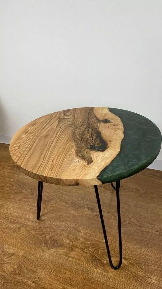 Live Edge Green Epoxy Coffee Table Custom Wooden Decor-image