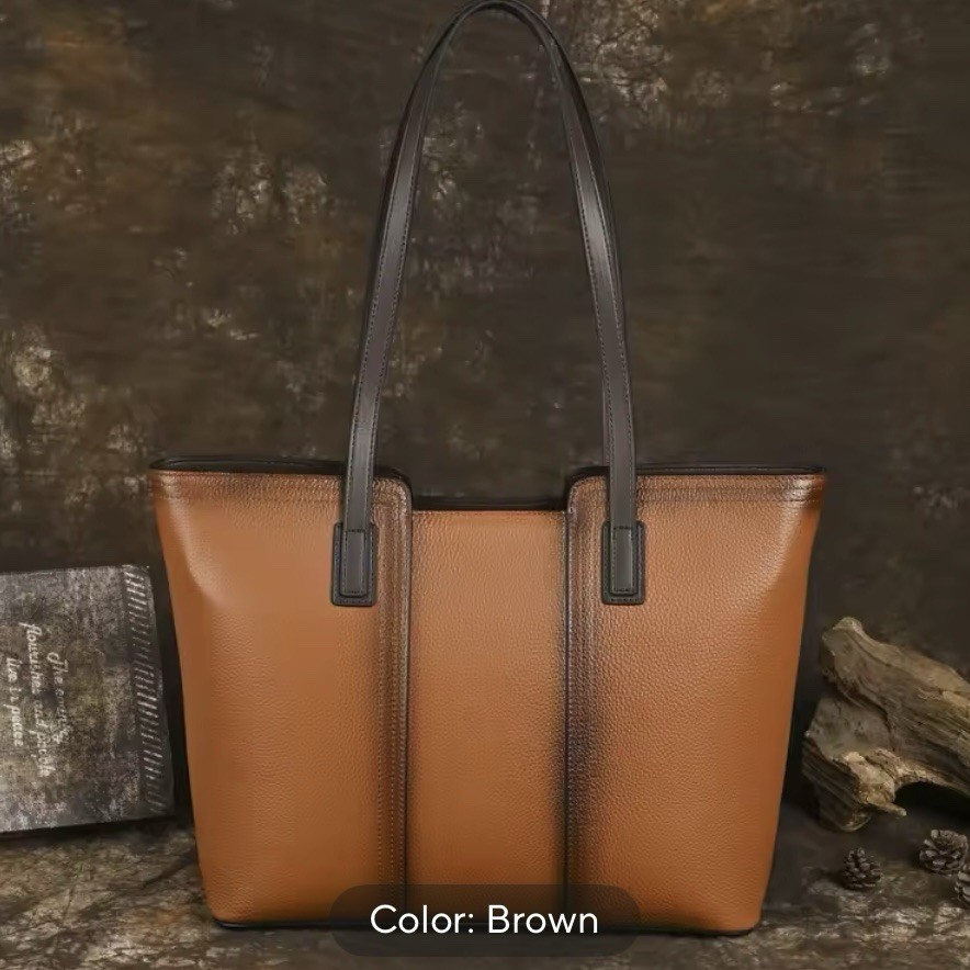 Women Genuine Leather Spacious Tote Shoulder Bag Casual Stylish Carryall  