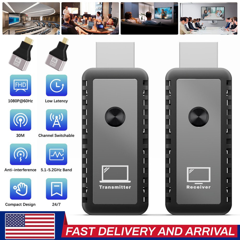 HD Portable Wireless HDMI Transmitter Receiver Video Audio Extender For PC TV.US