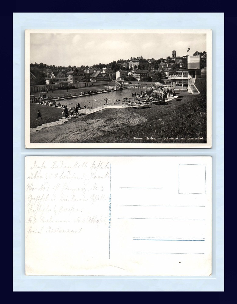 SUISSE SWITZERLAND KURORT HEIDEN SCHWIMM, SONNENBAD HAUSAMANN REAL PHOTO ≈ 1925.