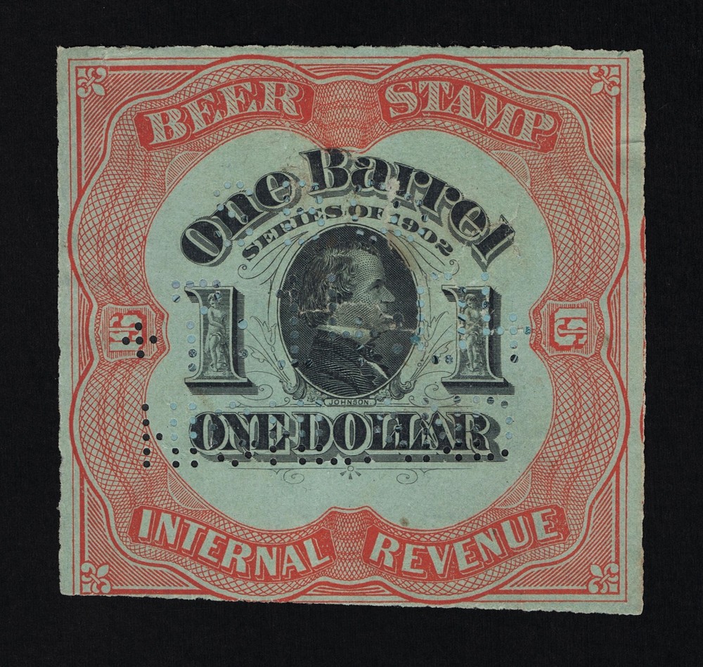 GENUINE SCOTT #REA80b 1902 BEER STAMP RED PRINTED ON PALE GREEN PAPER #17675A