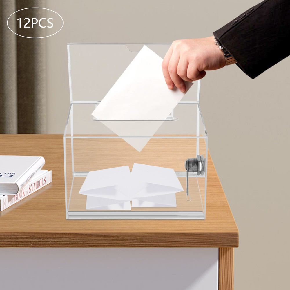 12PCS Acrylic Suggestion Boxes Clear Acrylic Donation Box Ballot Box with Lock
