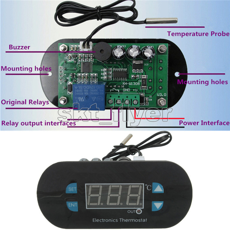 Digital Thermostat Temperature Alarm Controller Sensor Meter AC/DC12V 24V 220V