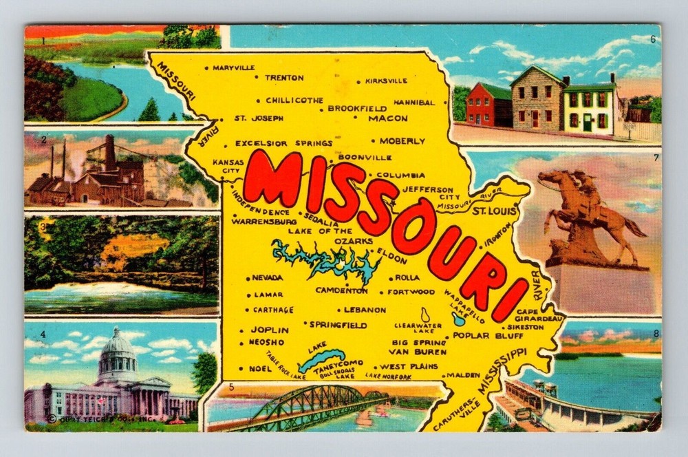 MO-Missouri, Scenic Landmarks And Map View, Show Me State, Vintage Postcard