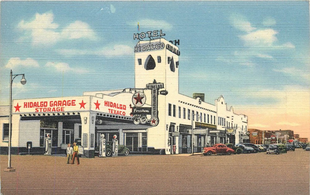 Texaco Hidalgo Garage & Gas Station, Lordsburg, NM Linen Postcard. Hidalgo Hotel