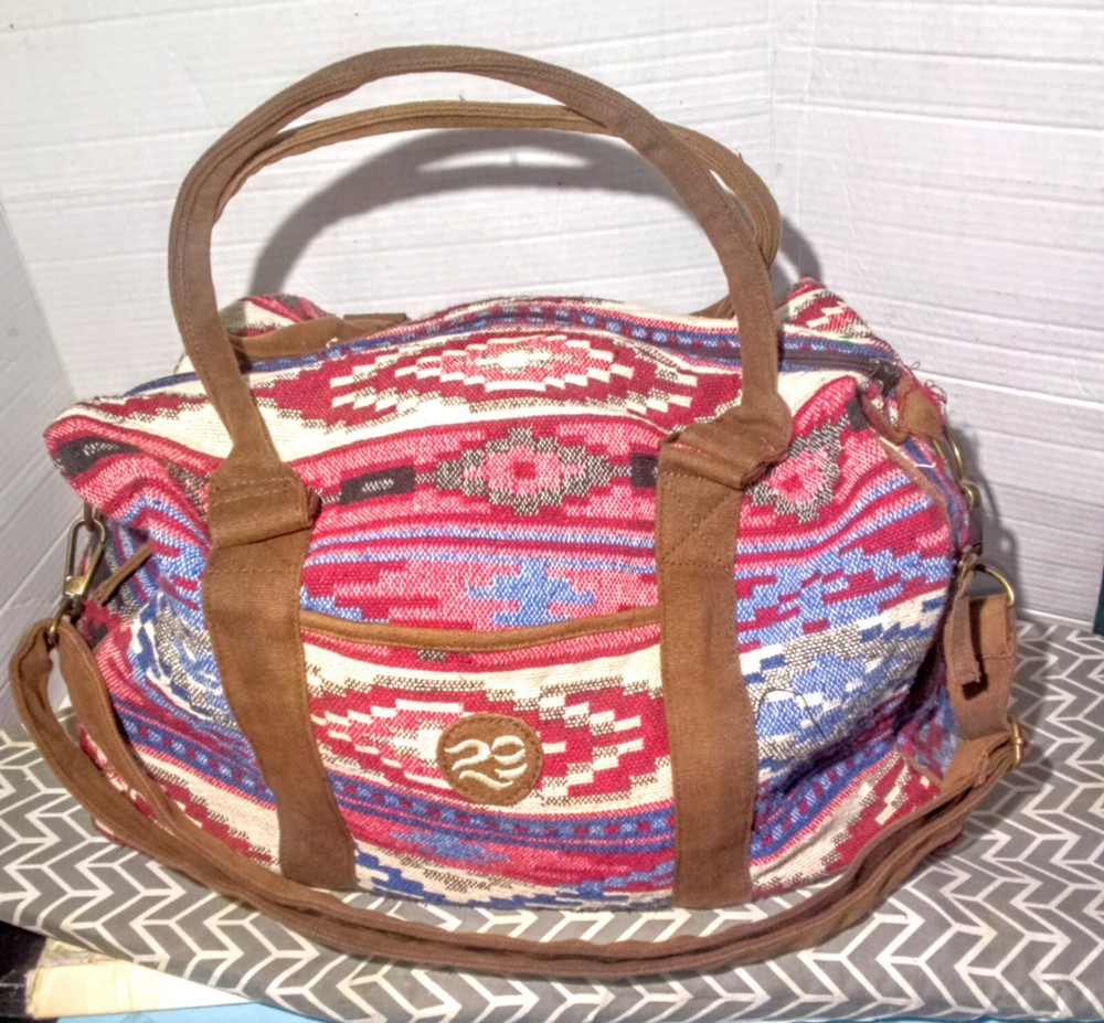 Panache Apparel Aztec Woven Duffle, Large Overnight Bag in Red, Blue, Cream