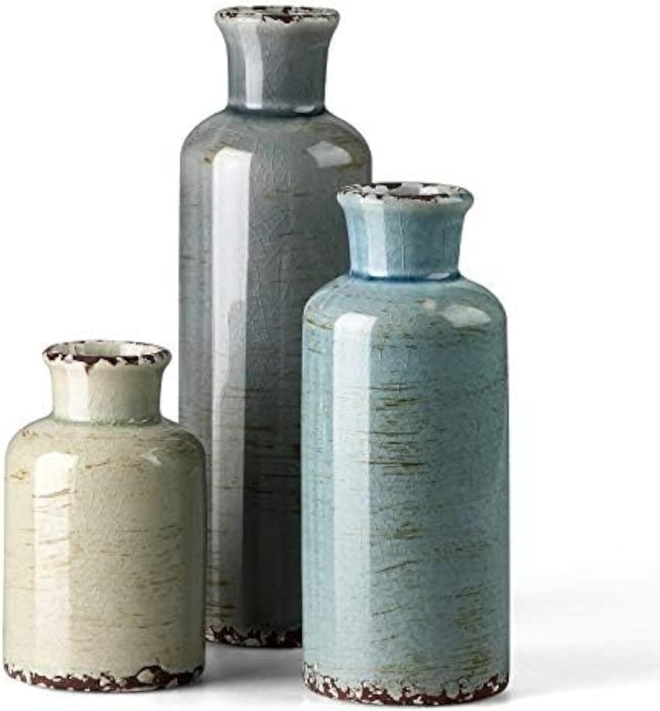 CwlwGO- Ceramic vase 3 Piece Set, Small Flower for Home Multicolored