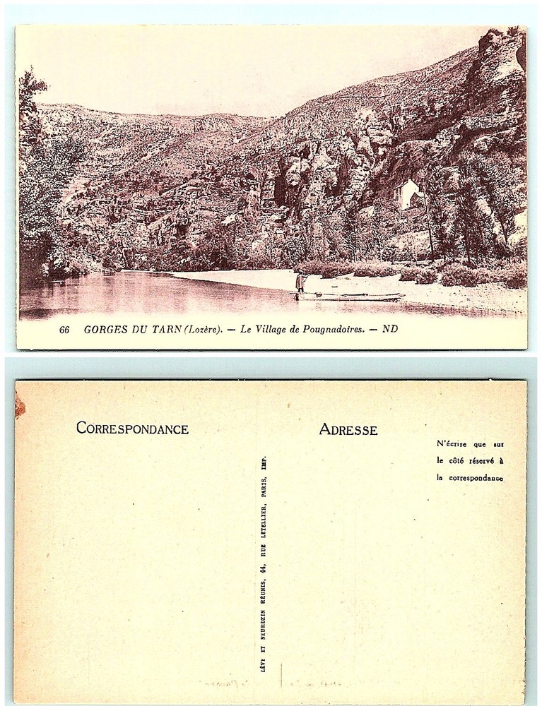 S01-2489, FRANCE, GORGES DU TARN, LE VILLAGE DE POUGNADOIRES, 100-year POSTCARD