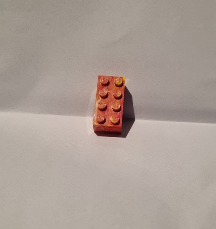 Grangemouth Lego Factory Test-mould Marbled red +yellow Brick Unique 1970 lot18