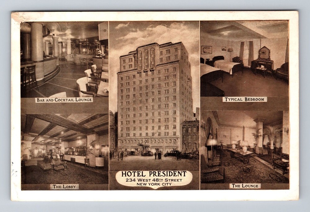 New York City, Hotel President, Advertising, Antique Souvenir Vintage Postcard