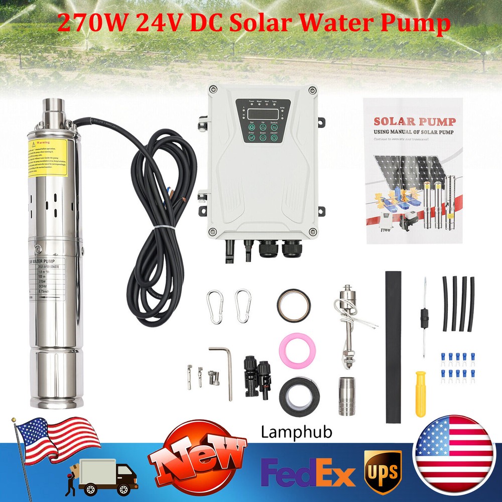 3in DC Solar Submersible Well Pump 270W 24V 100m Head with MPPT