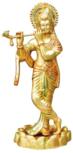 Krishna Pure Brass Statue Showpiece Religious Figurines Sculpture Idol 11 inch