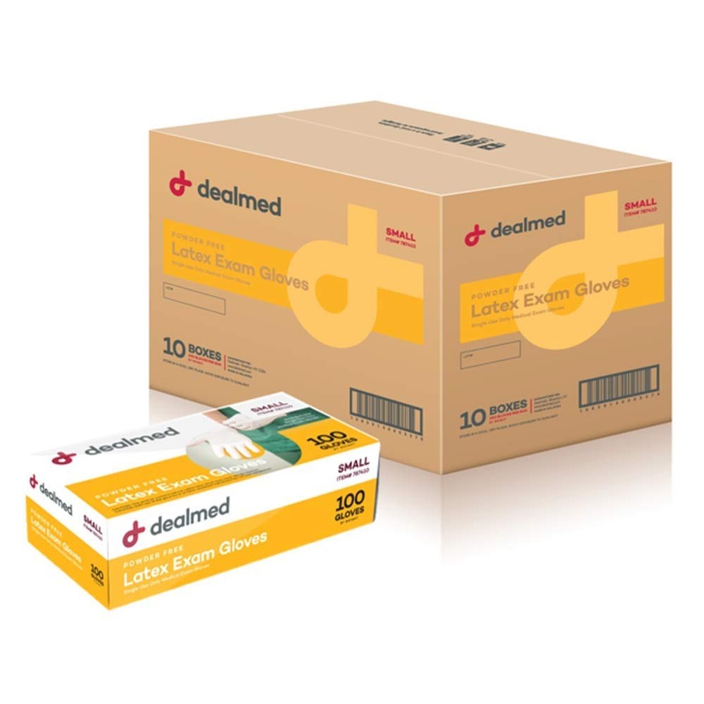 Dealmed Powder-Free Latex Exam Gloves, Small Cream, 100 Count Pack of 10