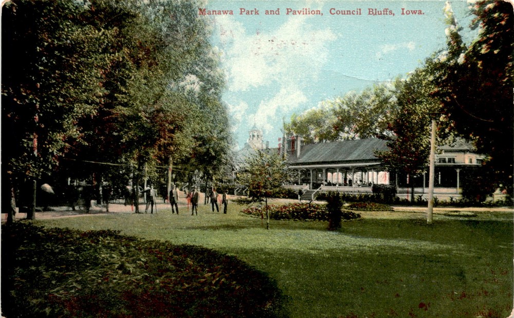 Manawa Park, Pavilion, Council Bluffs, Iowa, Omaha, Neb, LEIPZIG Postcard