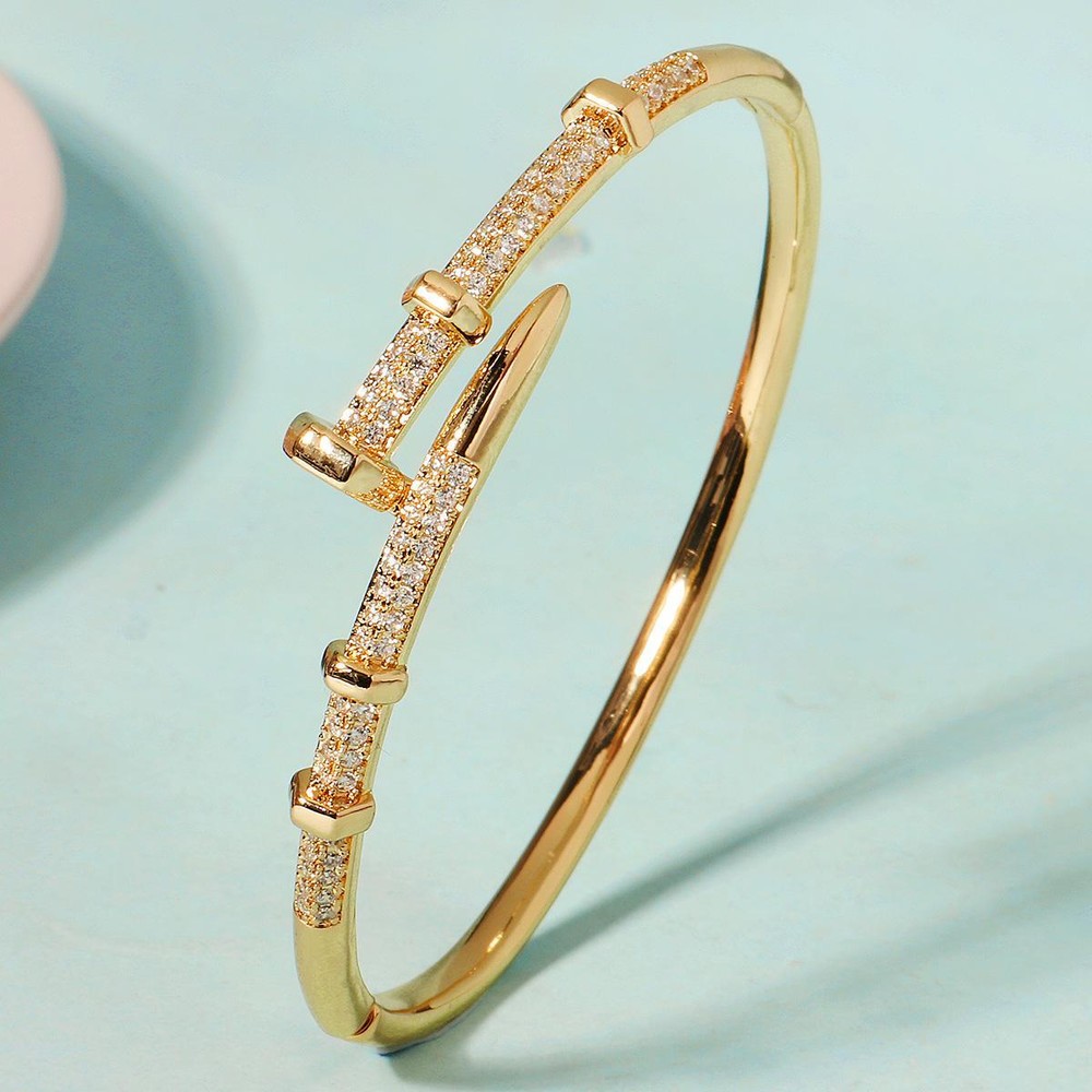 Classic Stainless Steel Nail Bracelet with Sparkling Zircon Trendy Gift Bangle