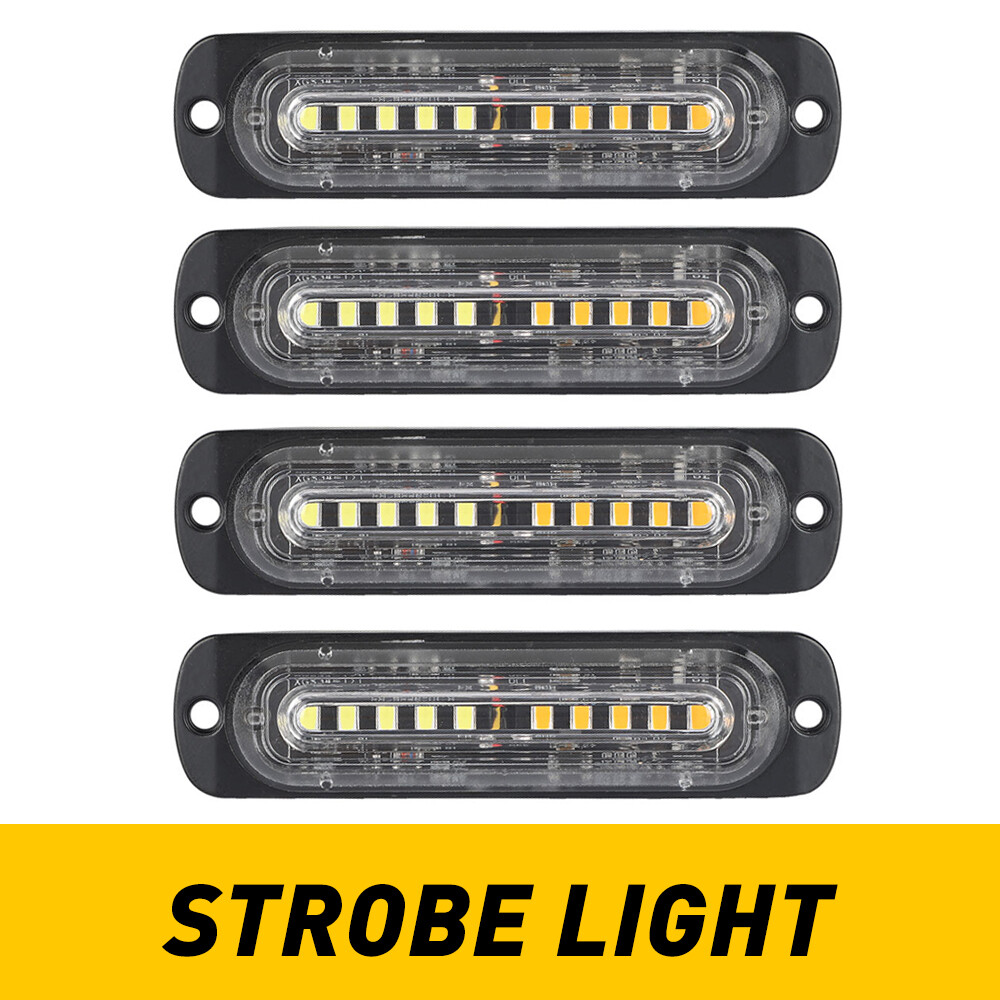 4PCS Amber/White 40LED Car Truck Warning Hazard Beacon Flashing Strobe Light Bar
