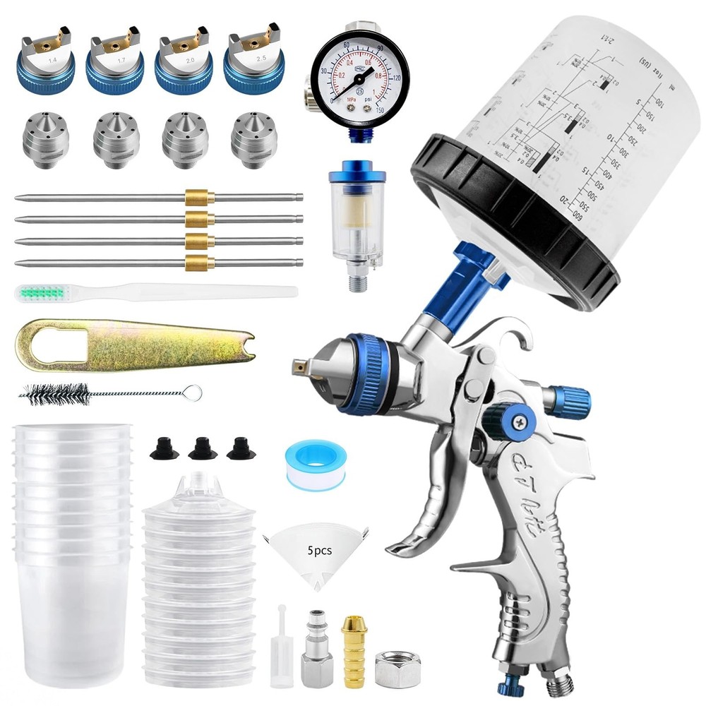 RRJ HVLP Spray Gun Kit, 650ml Mixing Cup& 10x Disposable Cups and Lids, Paint...
