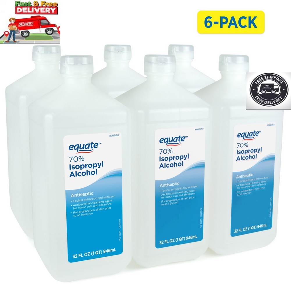 Equate 70% Isopropyl Alcohol Antiseptic Liquid, 6 PACK, (6 x 32 fl oz)