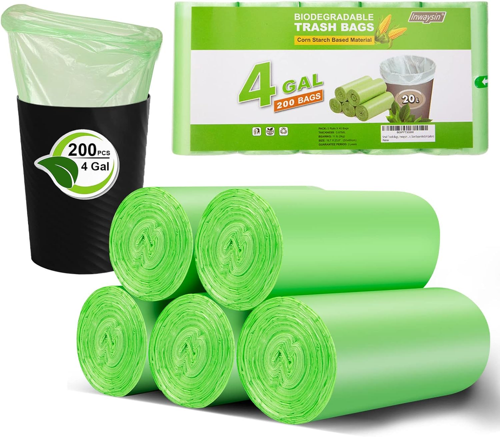 Small Trash Bags 4-6 Gallon, 200 Count Biodegradable Trash Bags 4 Gallon, Ext...