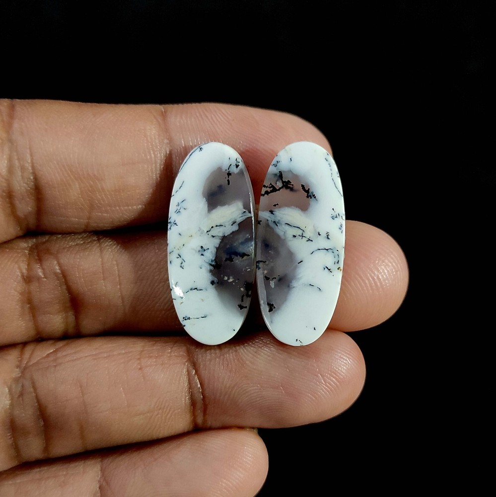 2 Pcs 22.50 Cts Natural Dendritic Opal Pendant Making oval Cabochon 28x12x3 MM