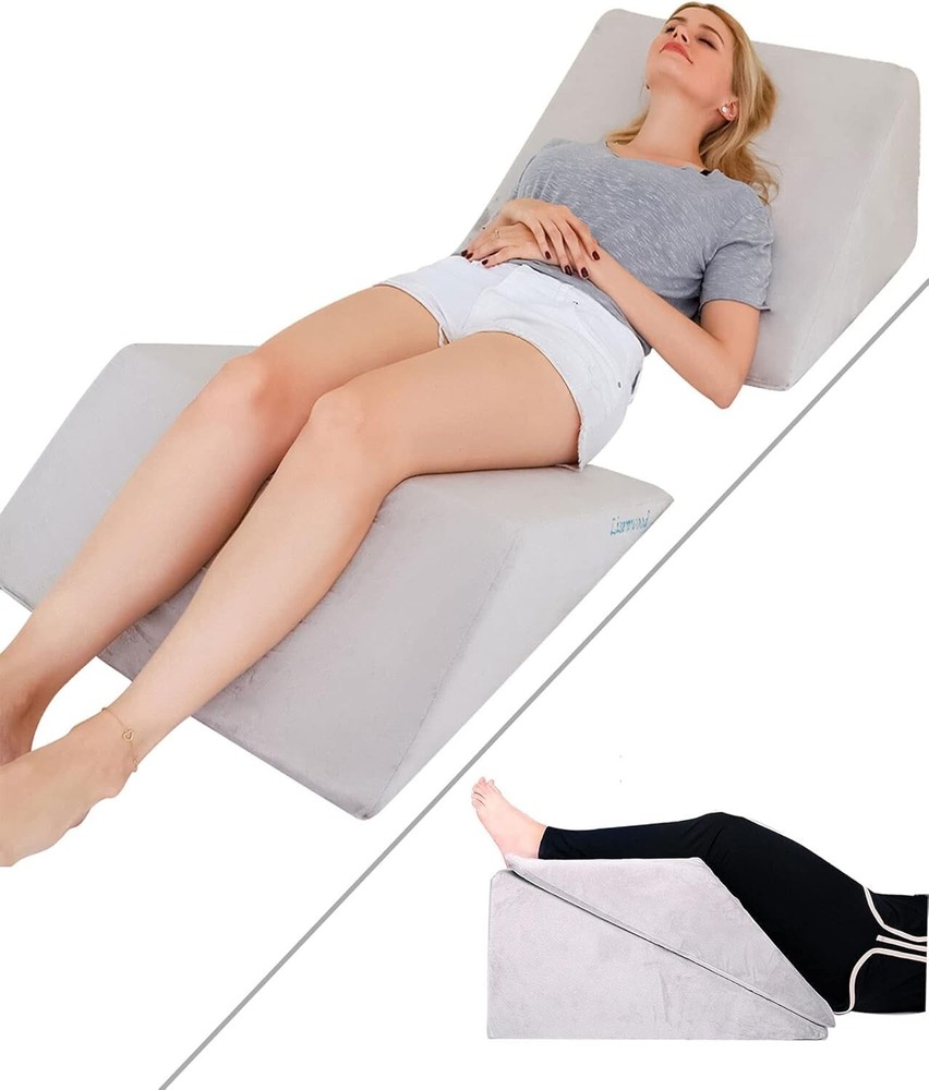 Ergonomic Gray Foam Wedge Pillows - Perfect for Reading, Sleeping & Leg Support