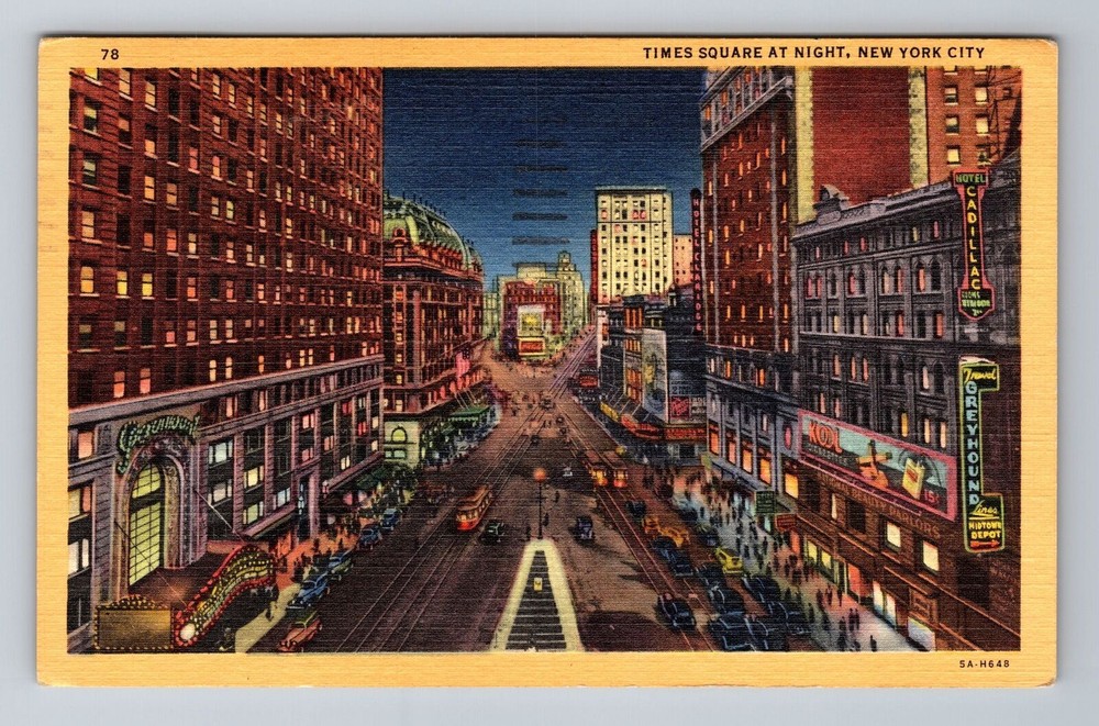 New York City NY-Aerial Times Square At Night, Souvenir Vintage c1950 Postcard